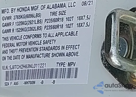 2020 Acura Rdx A-Spec Package from USA, damaged, VIN 5J8TC2H62LL037466
